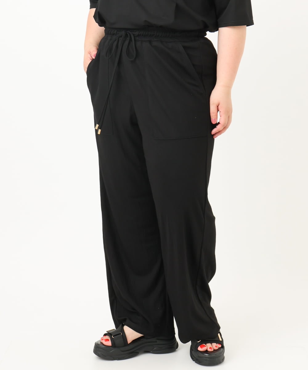OLLIA44129 eur3(エウルキューブ) 【大きいサイズ/接触冷感】カノコワイドパンツ ブラック(94)