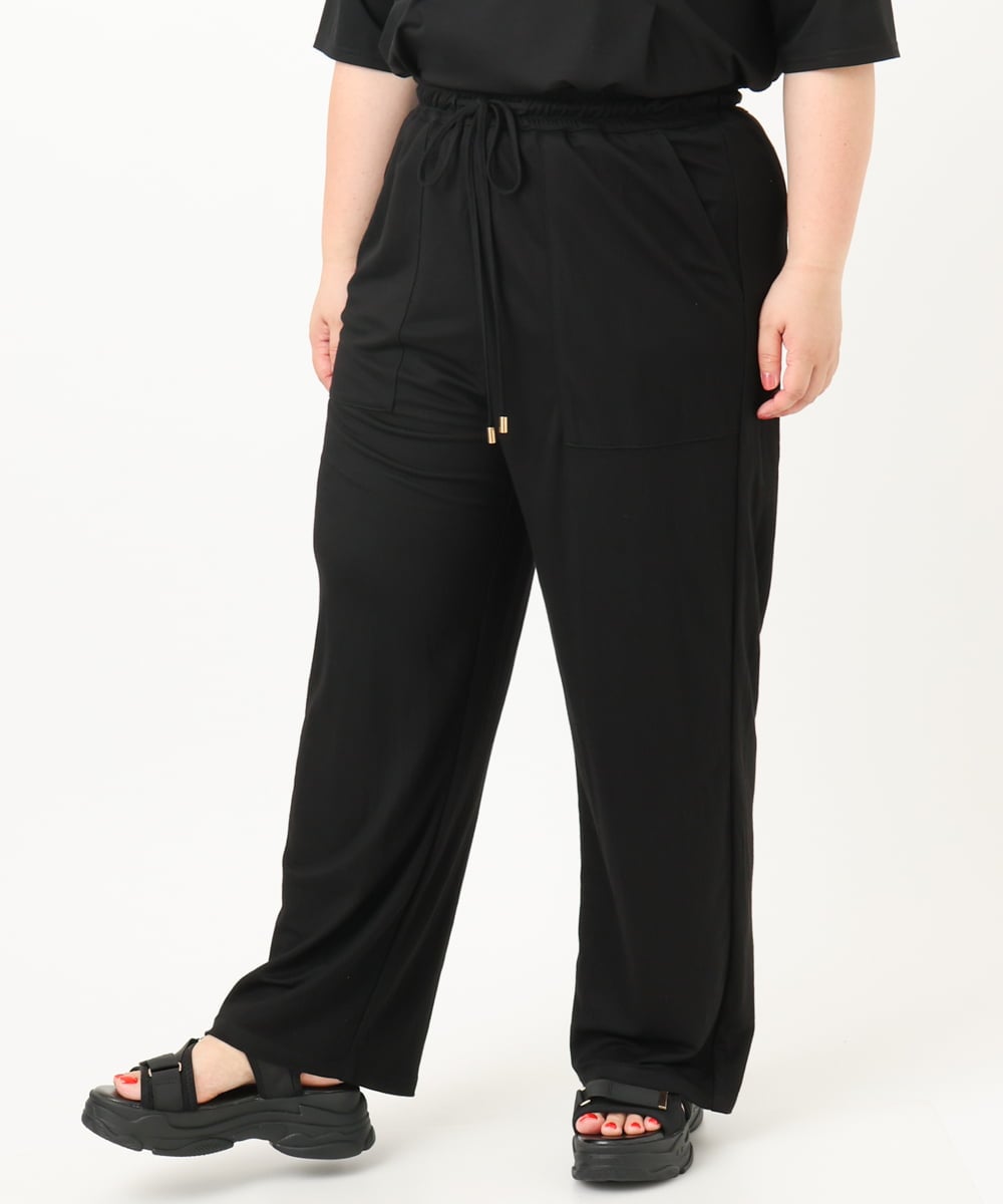 OLLIA44129 eur3(エウルキューブ) 【大きいサイズ/接触冷感】カノコワイドパンツ ブラック(94)