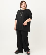 OLLIA44129 eur3(エウルキューブ) 【大きいサイズ/接触冷感】カノコワイドパンツ ブラック(94)