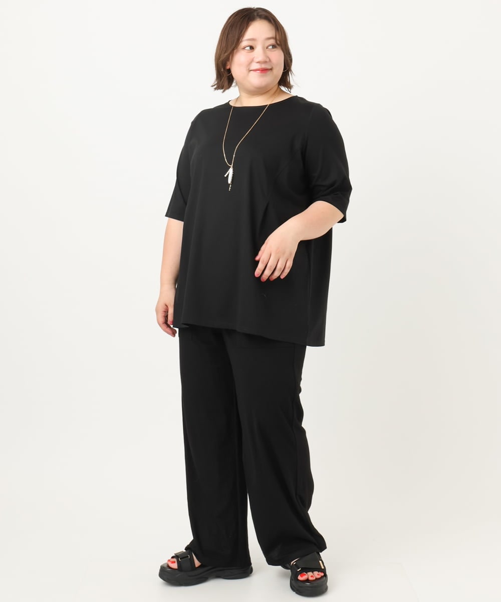 OLLIA44129 eur3(エウルキューブ) 【大きいサイズ/接触冷感】カノコワイドパンツ ブラック(94)