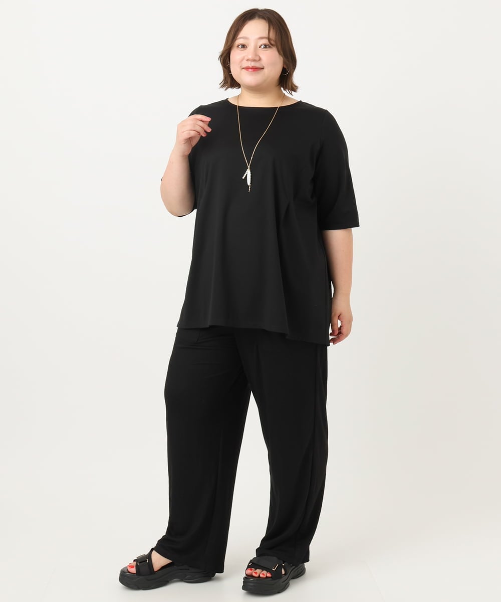 OLLIA44129 eur3(エウルキューブ) 【大きいサイズ/接触冷感】カノコワイドパンツ ブラック(94)