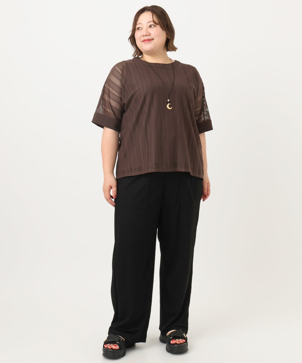 OLLIA44129 eur3(エウルキューブ) 【大きいサイズ/接触冷感】カノコワイドパンツ ブラック(94)