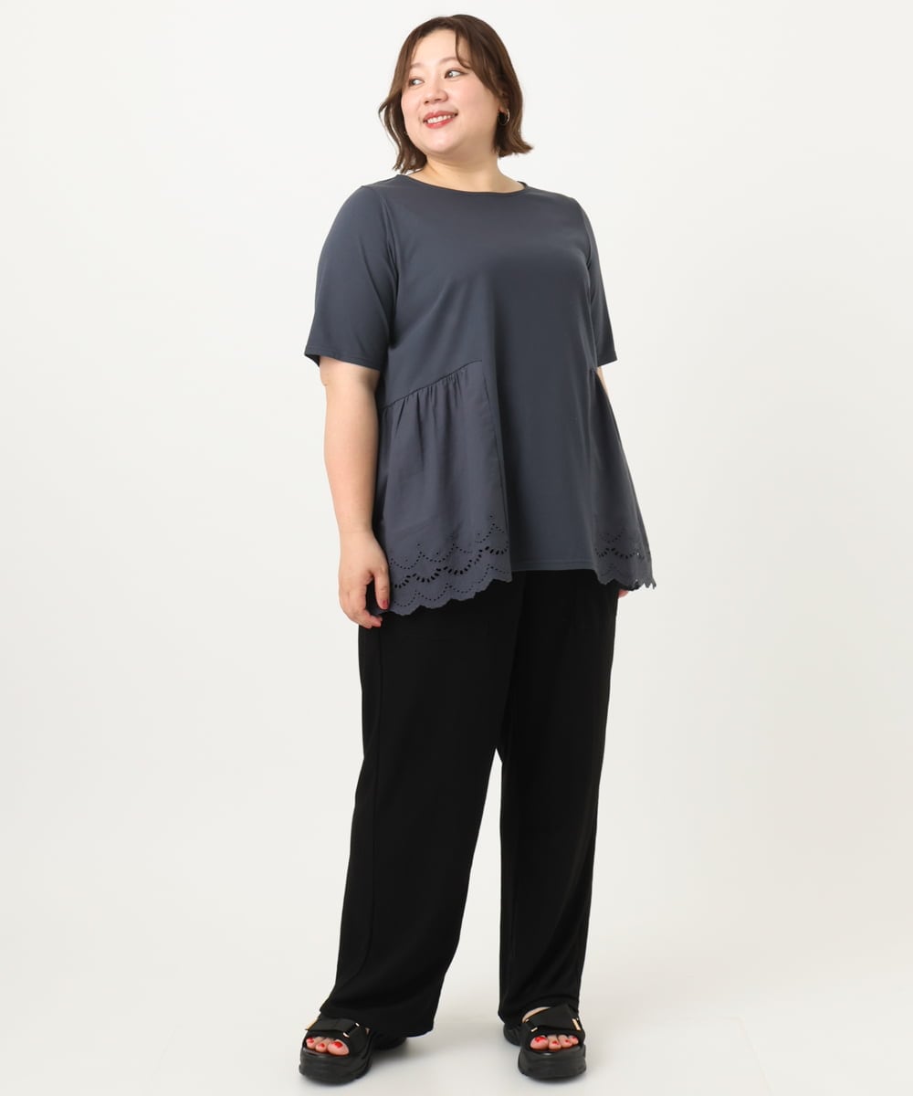 OLLIA44129 eur3(エウルキューブ) 【大きいサイズ/接触冷感】カノコワイドパンツ ブラック(94)