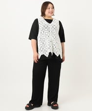 OLLIA44129 eur3(エウルキューブ) 【大きいサイズ/接触冷感】カノコワイドパンツ ブラック(94)