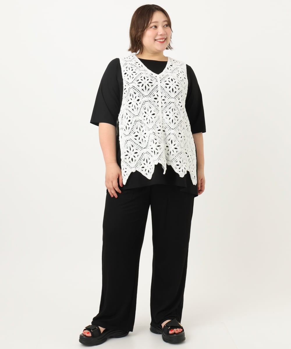 OLLIA44129 eur3(エウルキューブ) 【大きいサイズ/接触冷感】カノコワイドパンツ ブラック(94)