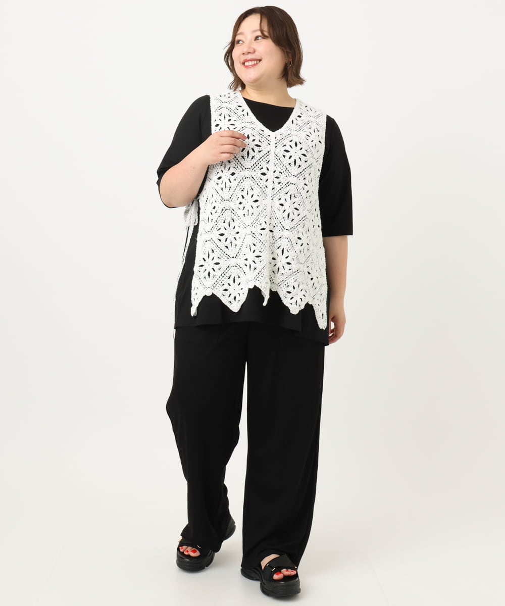 OLLIA44129 eur3(エウルキューブ) 【大きいサイズ/接触冷感】カノコワイドパンツ ブラック(94)
