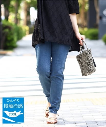 OLLIA45089 eur3 【WEB先行販売】【大きいサイズ/接触冷感】スリムストレッチデニムパンツ