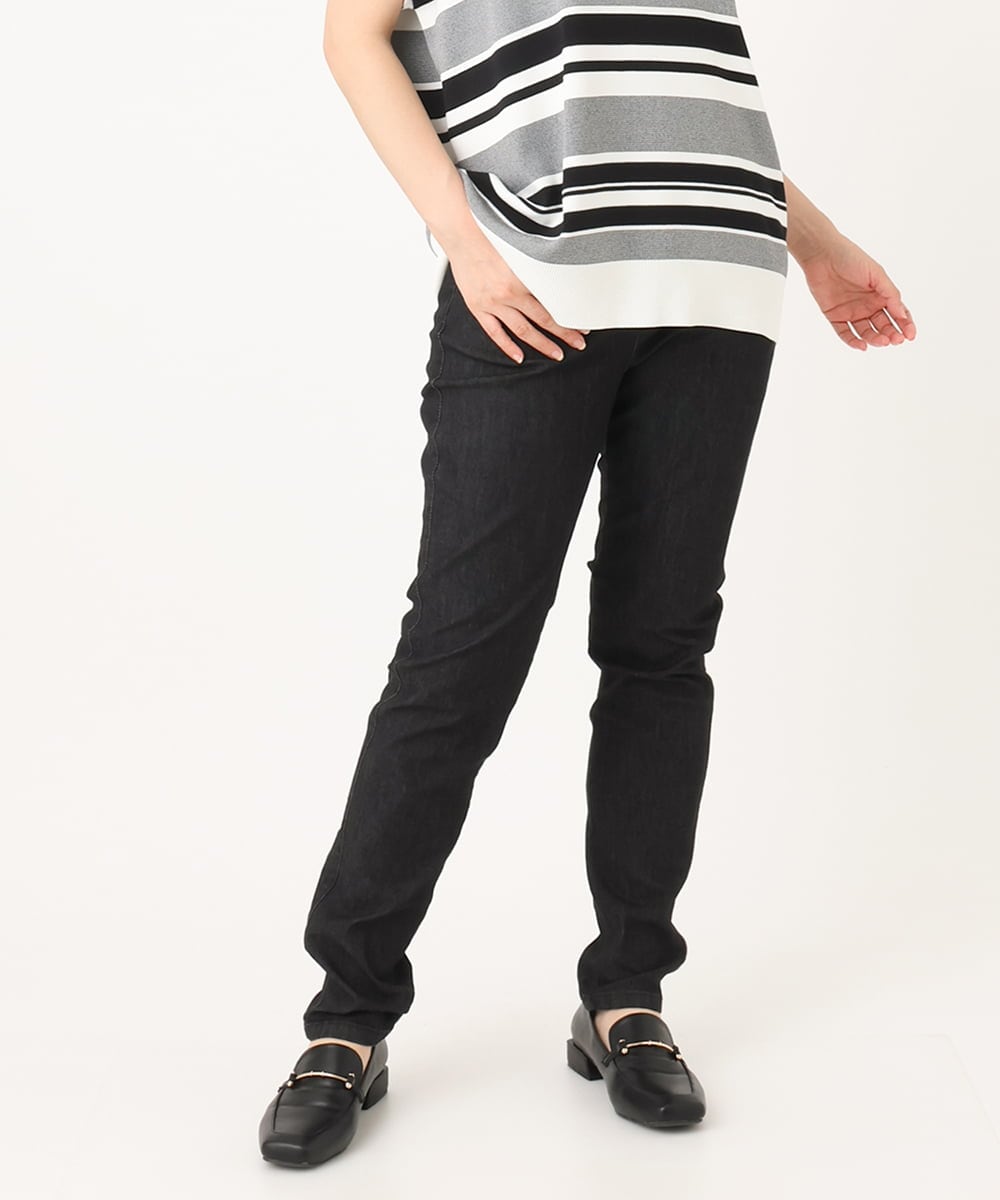 OLLIA45089 eur3(エウルキューブ) 【大きいサイズ/接触冷感】スリムストレッチデニムパンツ ブラック(94)