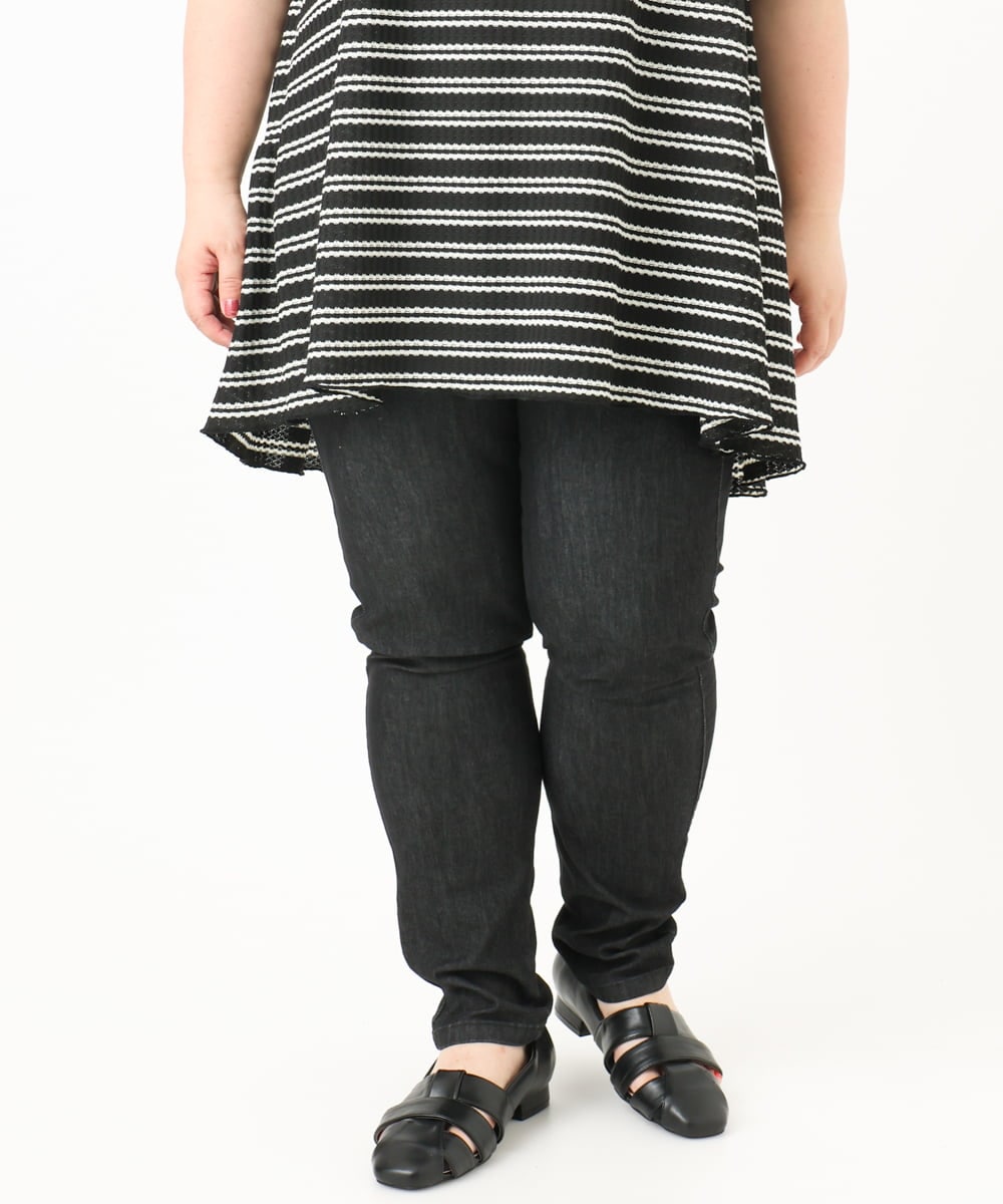OLLIA45089 eur3(エウルキューブ) 【大きいサイズ/接触冷感】スリムストレッチデニムパンツ ブラック(94)