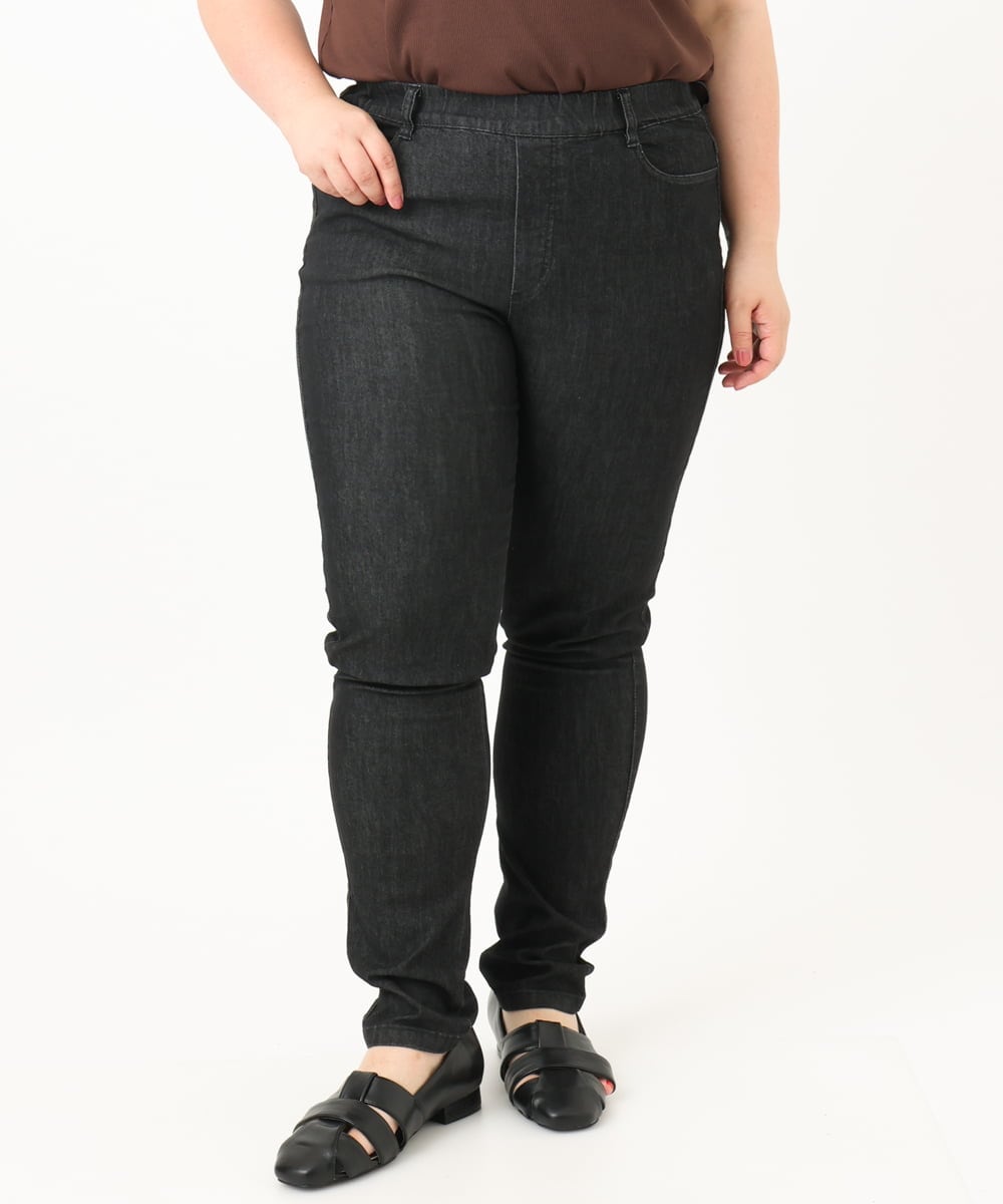 OLLIA45089 eur3(エウルキューブ) 【大きいサイズ/接触冷感】スリムストレッチデニムパンツ ブラック(94)
