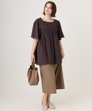 OLLID23099 eur3(エウルキューブ) 【WEB先行販売】【大きいサイズ/接触冷感】エステルストレッチワイドパンツ ベージュ