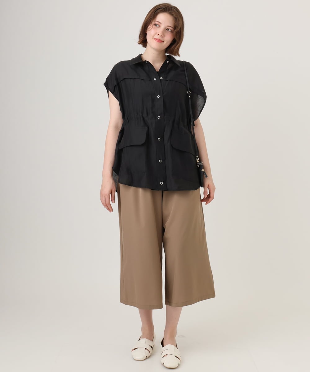 OLLID23099 eur3(エウルキューブ) 【WEB先行販売】【大きいサイズ/接触冷感】エステルストレッチワイドパンツ ベージュ