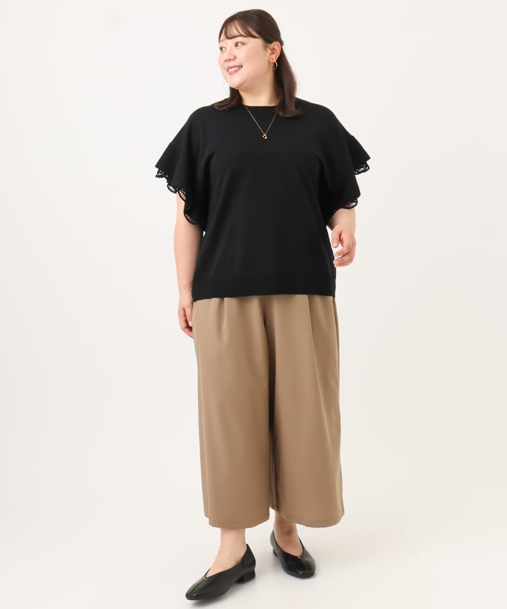 OLLID23099 eur3(エウルキューブ) 【WEB先行販売】【大きいサイズ/接触冷感】エステルストレッチワイドパンツ ベージュ