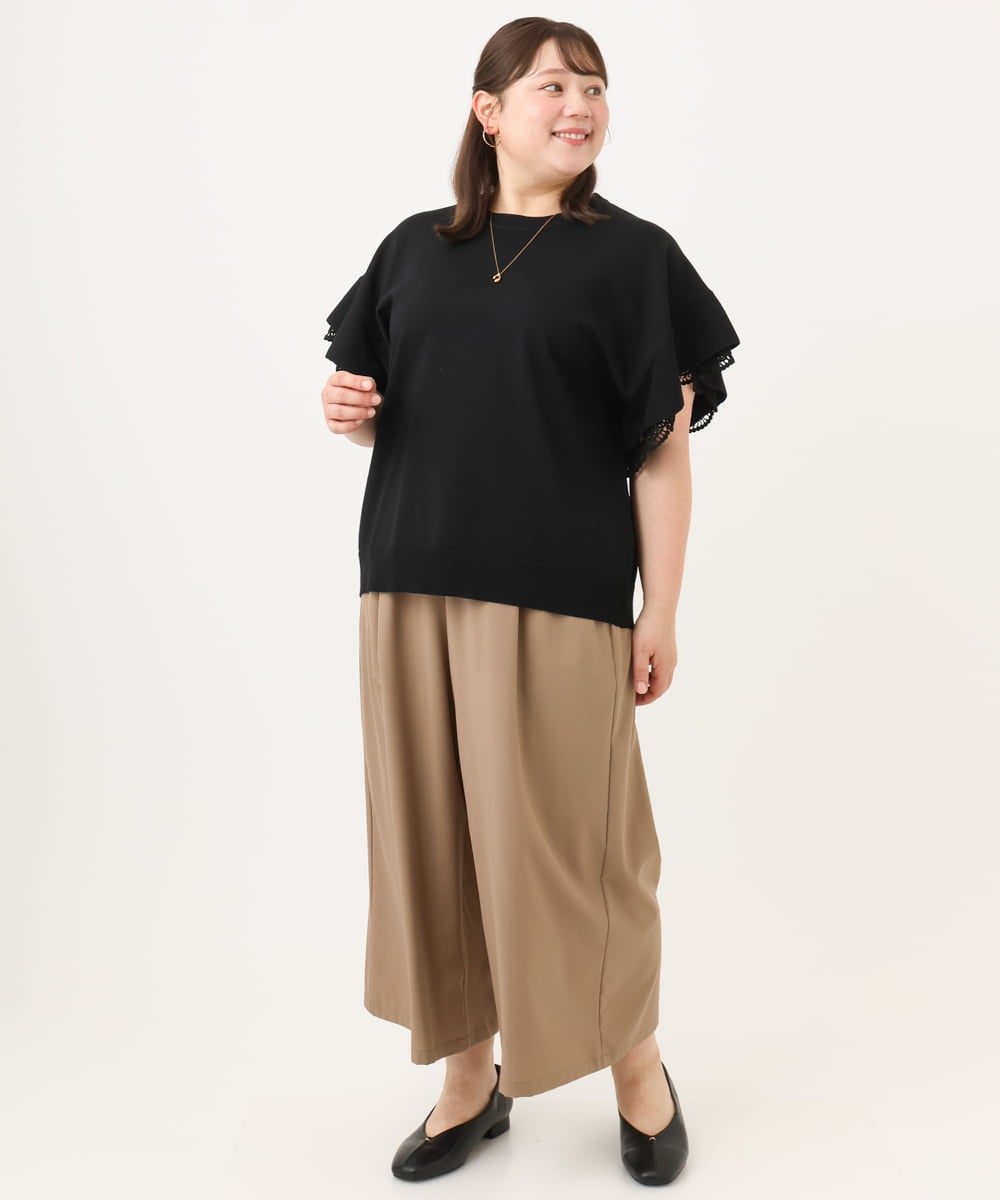 OLLID23099 eur3(エウルキューブ) 【WEB先行販売】【大きいサイズ/接触冷感】エステルストレッチワイドパンツ ベージュ