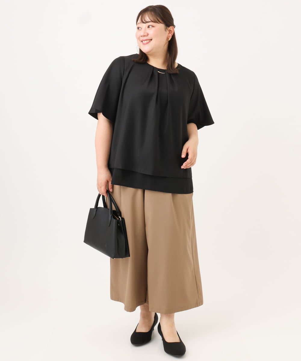 OLLID23099 eur3(エウルキューブ) 【WEB先行販売】【大きいサイズ/接触冷感】エステルストレッチワイドパンツ ベージュ