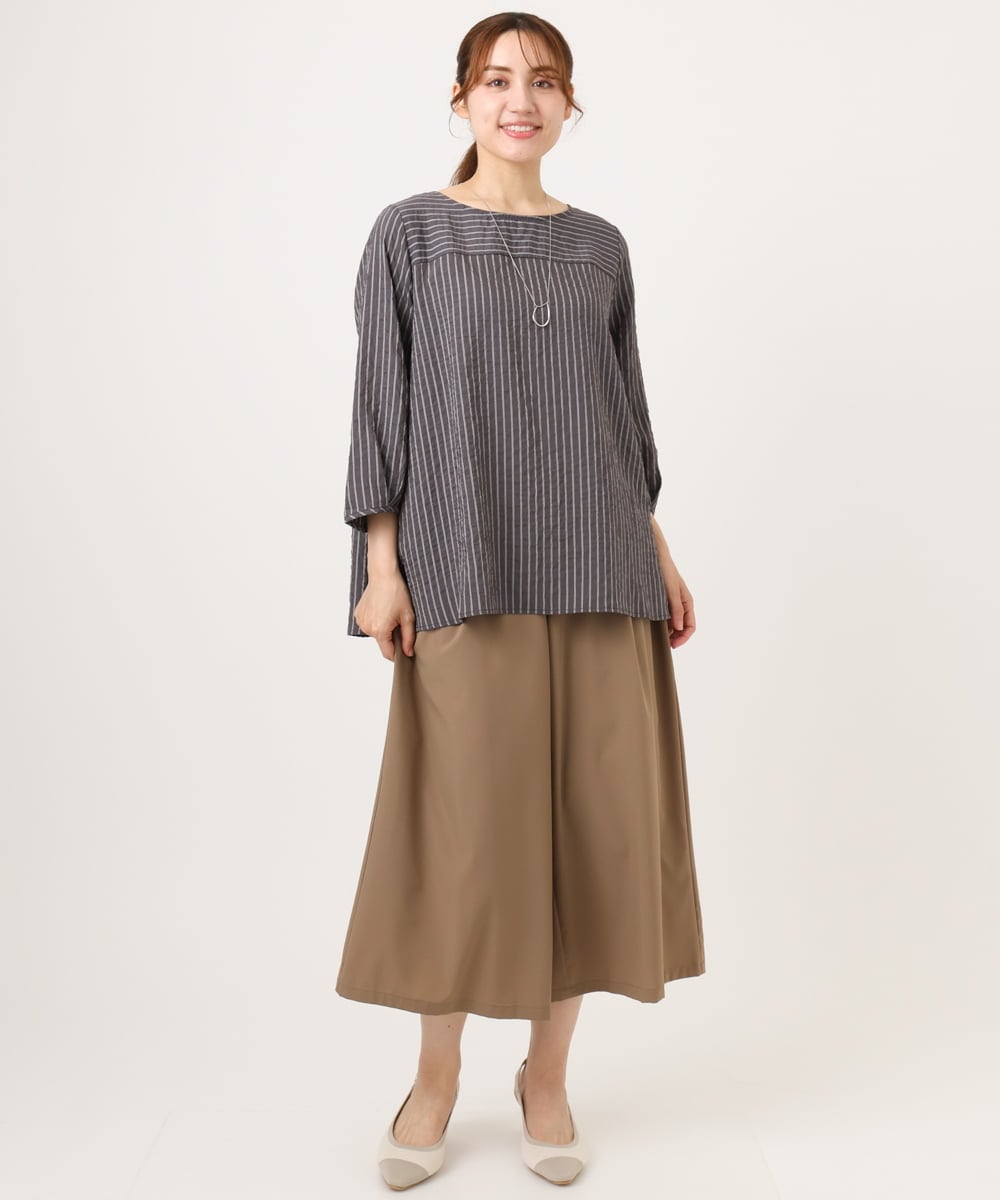 OLLID23099 eur3(エウルキューブ) 【大きいサイズ/接触冷感】エステルストレッチワイドパンツ ベージュ