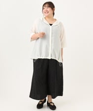 OLLID23099 eur3(エウルキューブ) 【WEB先行販売】【大きいサイズ/接触冷感】エステルストレッチワイドパンツ ホワイト(ドット)