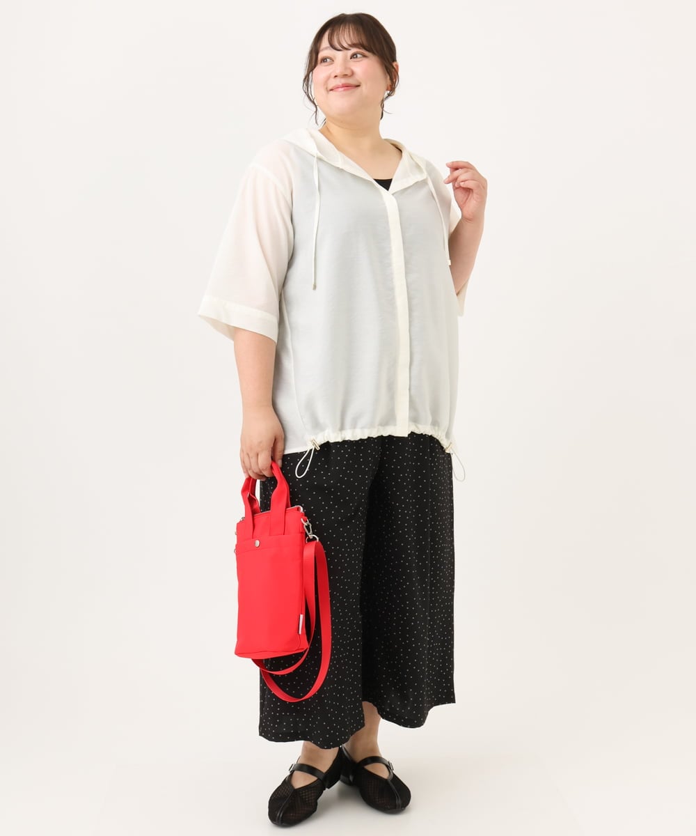 OLLID23099 eur3(エウルキューブ) 【WEB先行販売】【大きいサイズ/接触冷感】エステルストレッチワイドパンツ ホワイト(ドット)