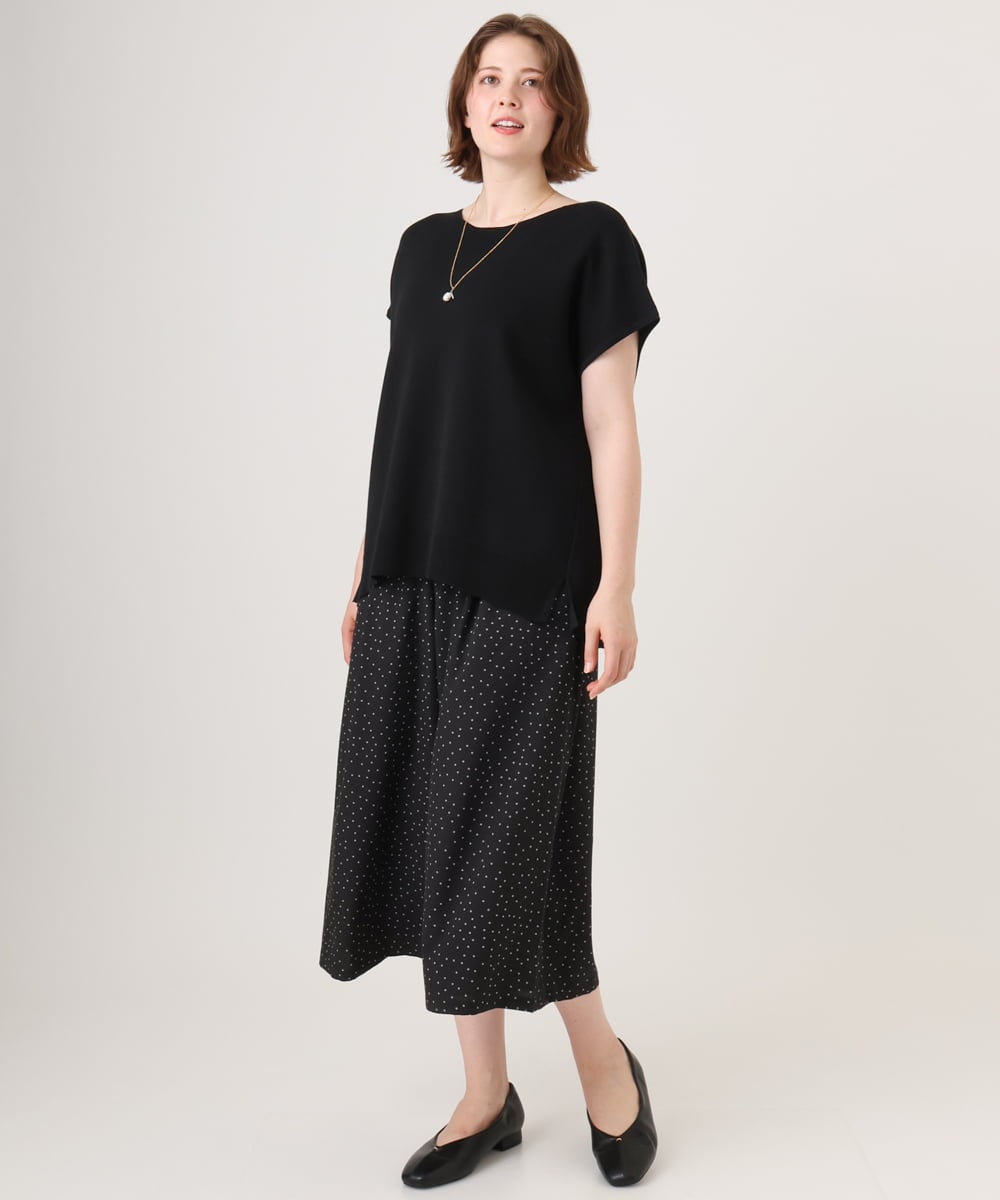 OLLID23099 eur3(エウルキューブ) 【WEB先行販売】【大きいサイズ/接触冷感】エステルストレッチワイドパンツ ホワイト(ドット)