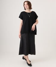 OLLID23099 eur3(エウルキューブ) 【WEB先行販売】【大きいサイズ/接触冷感】エステルストレッチワイドパンツ ホワイト(ドット)