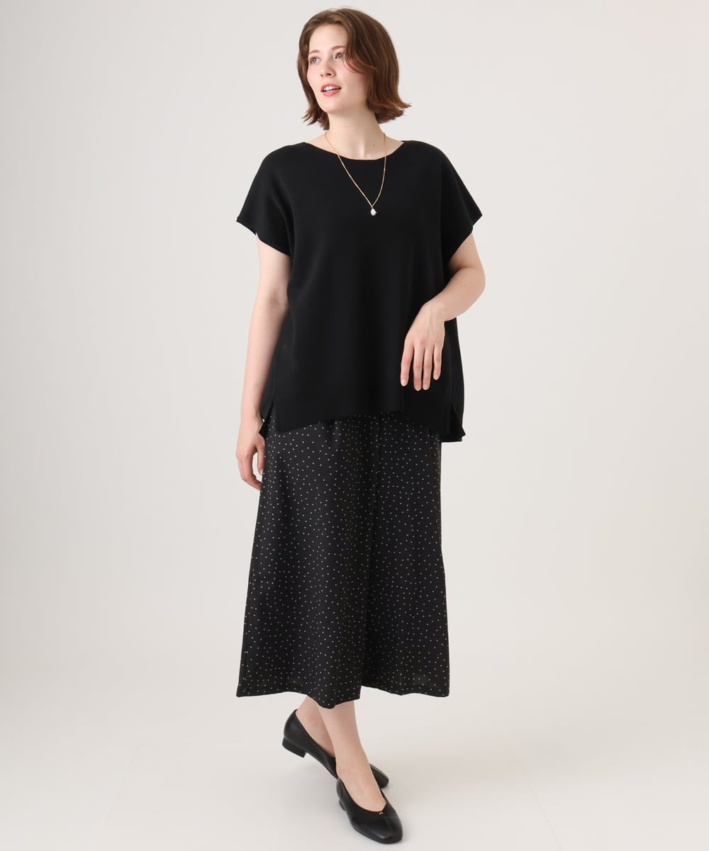OLLID23099 eur3(エウルキューブ) 【WEB先行販売】【大きいサイズ/接触冷感】エステルストレッチワイドパンツ ホワイト(ドット)