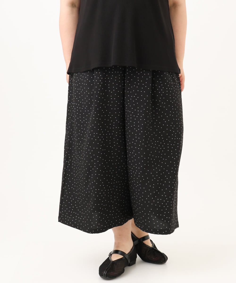 OLLID23099 eur3(エウルキューブ) 【WEB先行販売】【大きいサイズ/接触冷感】エステルストレッチワイドパンツ ホワイト(ドット)