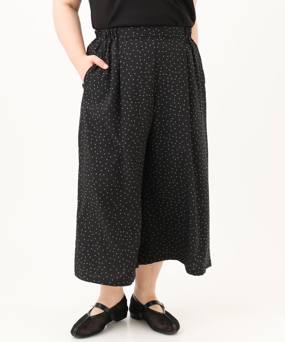 OLLID23099 eur3(エウルキューブ) 【WEB先行販売】【大きいサイズ/接触冷感】エステルストレッチワイドパンツ ホワイト(ドット)