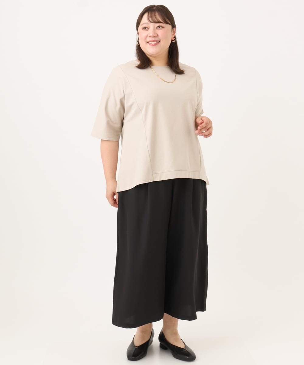 OLLID23099 eur3(エウルキューブ) 【WEB先行販売】【大きいサイズ/接触冷感】エステルストレッチワイドパンツ ブラック