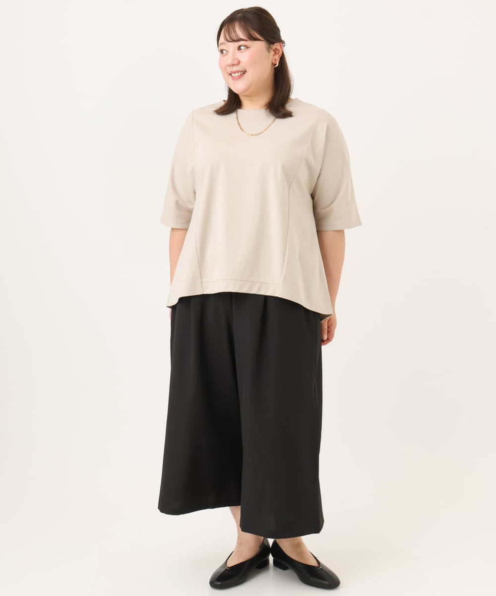 OLLID23099 eur3(エウルキューブ) 【WEB先行販売】【大きいサイズ/接触冷感】エステルストレッチワイドパンツ ブラック