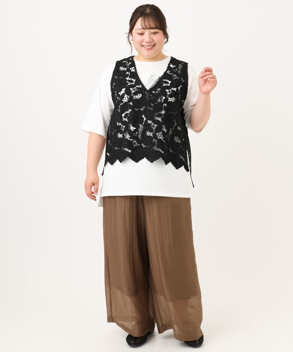 OLLID36129 eur3(エウルキューブ) 【大きいサイズ】シア―ワイドパンツ モカ(無地）