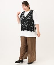 OLLID36129 eur3(エウルキューブ) 【大きいサイズ】シア―ワイドパンツ モカ(無地）