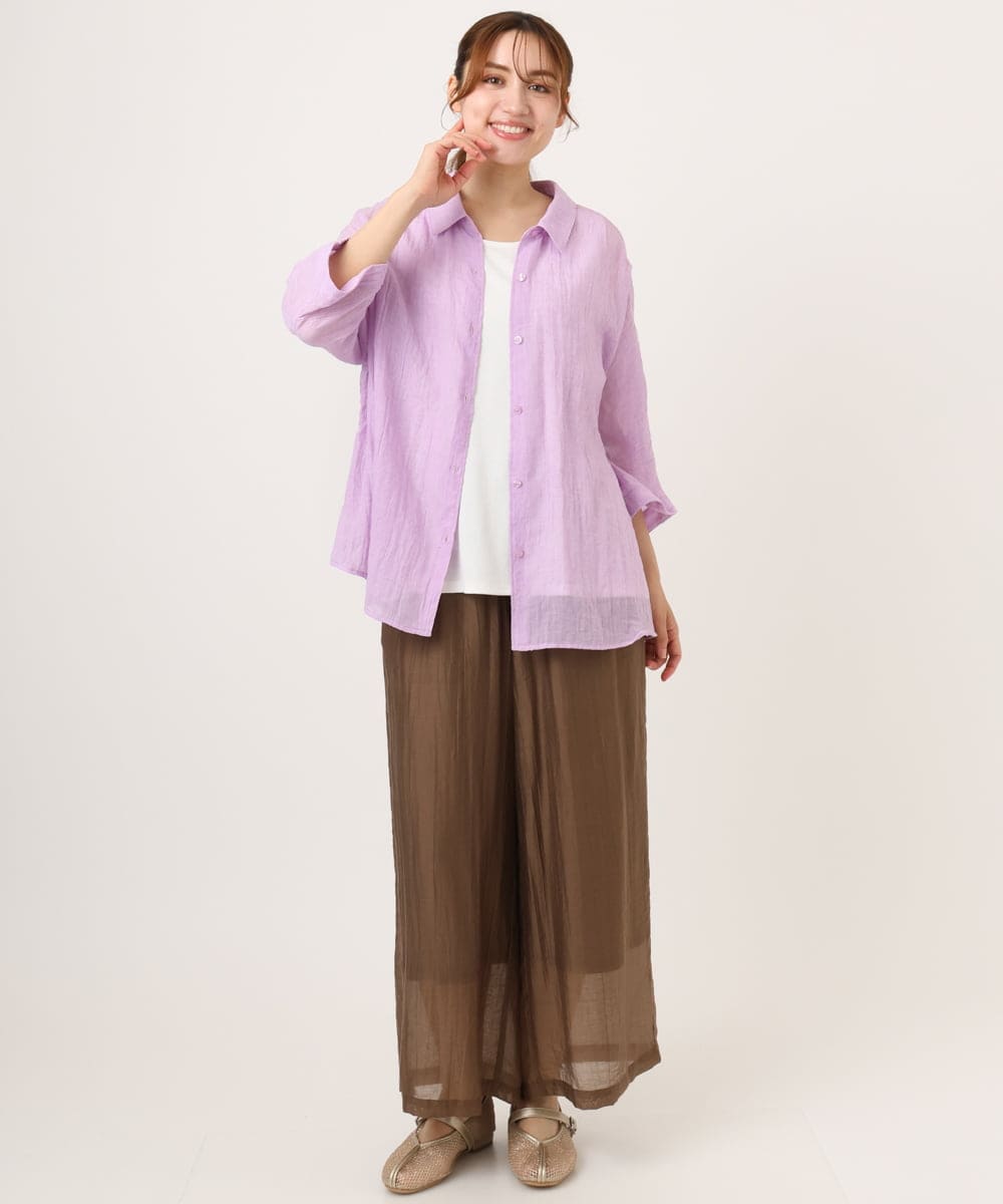OLLID36129 eur3(エウルキューブ) 【大きいサイズ】シア―ワイドパンツ モカ(無地）