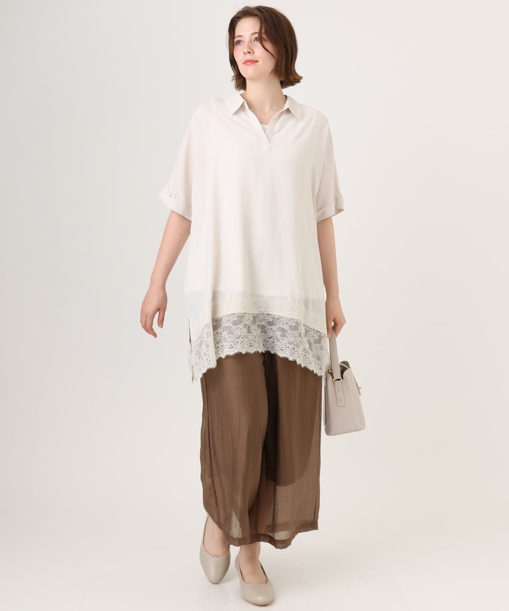 OLLID36129 eur3(エウルキューブ) 【大きいサイズ】シア―ワイドパンツ モカ(無地）