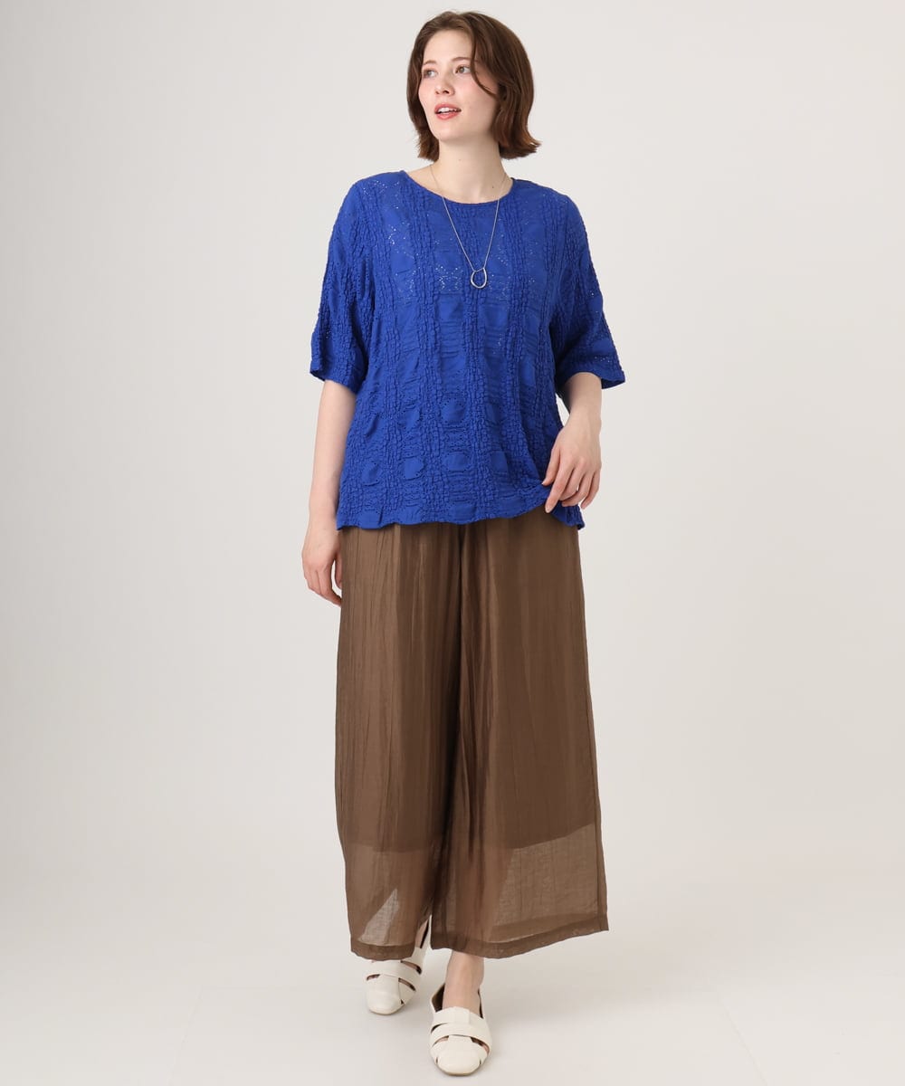 OLLID36129 eur3(エウルキューブ) 【大きいサイズ】シア―ワイドパンツ モカ(無地）