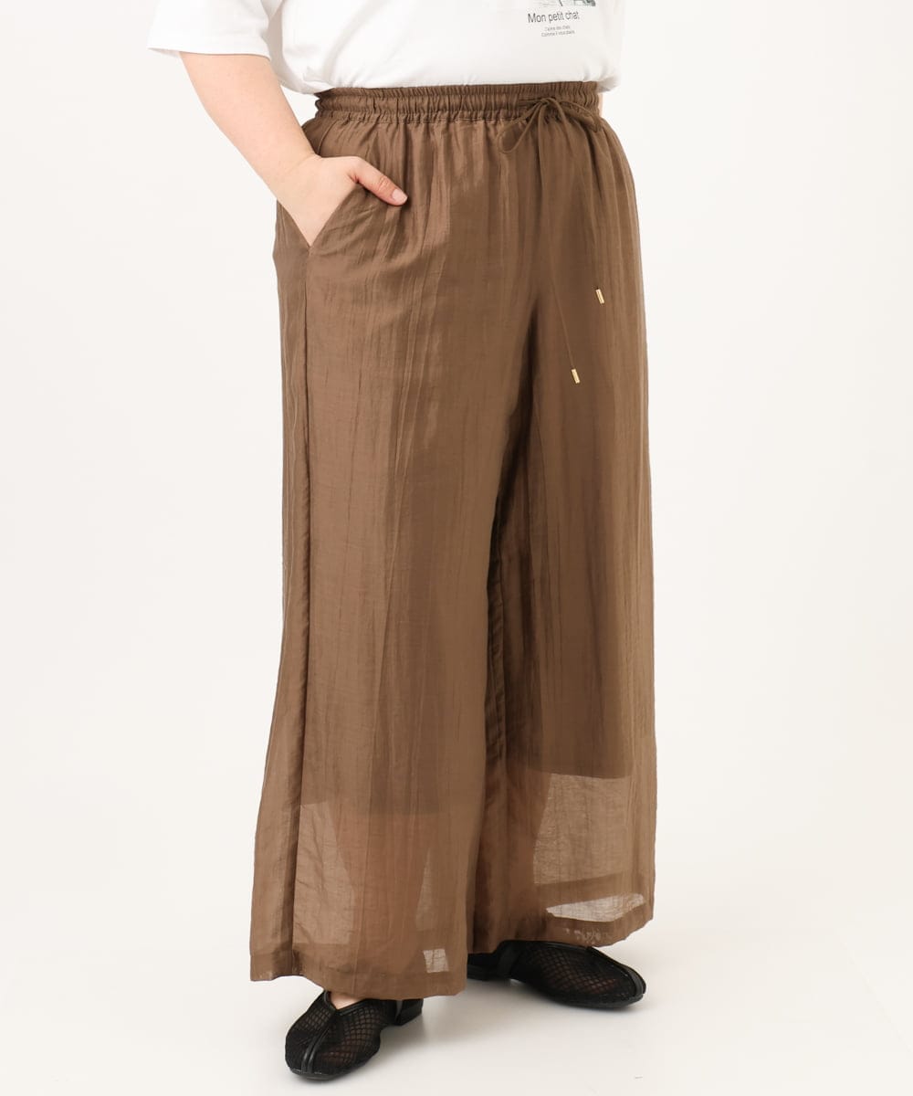 OLLID36129 eur3(エウルキューブ) 【大きいサイズ】シア―ワイドパンツ モカ(無地）