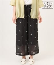 OLLID36129 eur3(エウルキューブ) 【大きいサイズ】シア―ワイドパンツ ダークグレー(刺繍）