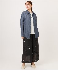 OLLID36129 eur3(エウルキューブ) 【大きいサイズ】シア―ワイドパンツ ダークグレー(刺繍）