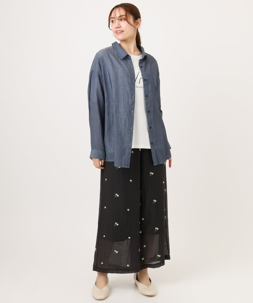 OLLID36129 eur3(エウルキューブ) 【大きいサイズ】シア―ワイドパンツ ダークグレー(刺繍）