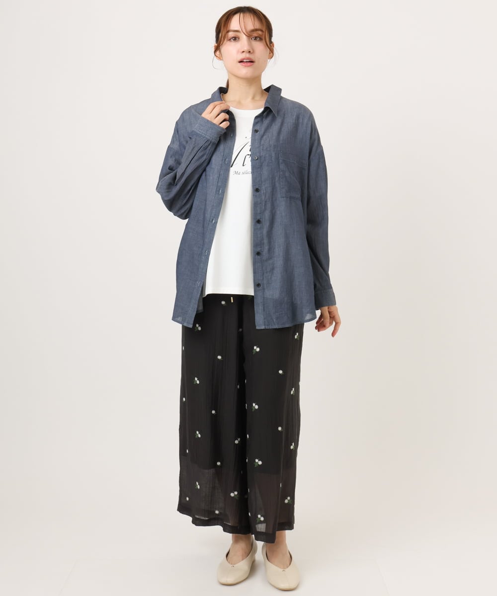 OLLID36129 eur3(エウルキューブ) 【大きいサイズ】シア―ワイドパンツ ダークグレー(刺繍）