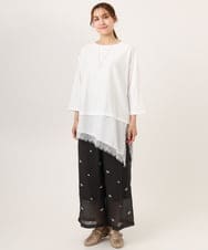 OLLID36129 eur3(エウルキューブ) 【大きいサイズ】シア―ワイドパンツ ダークグレー(刺繍）