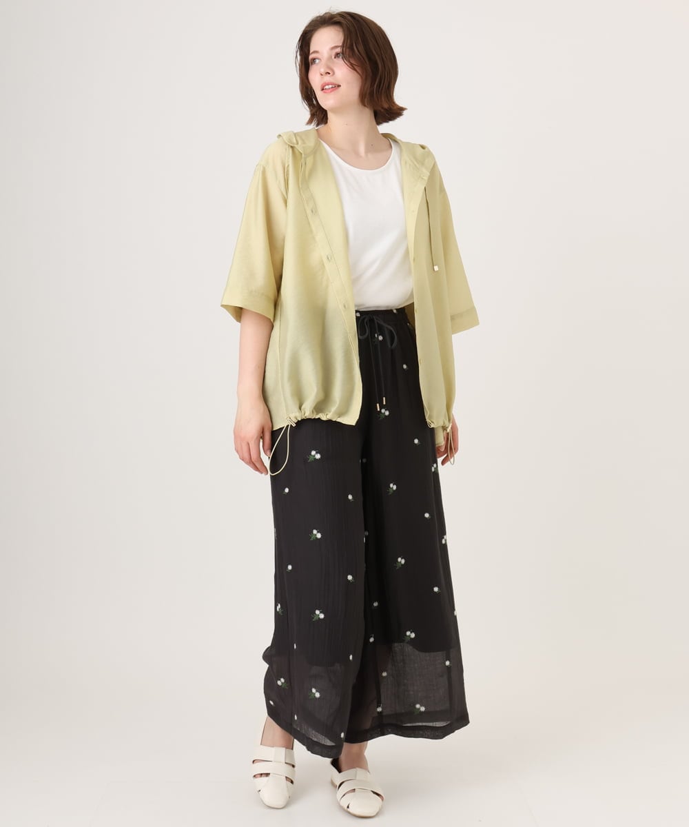 OLLID36129 eur3(エウルキューブ) 【大きいサイズ】シア―ワイドパンツ ダークグレー(刺繍）