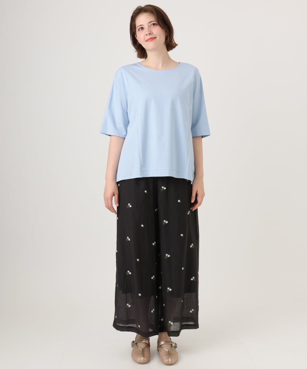OLLID36129 eur3(エウルキューブ) 【大きいサイズ】シア―ワイドパンツ ダークグレー(刺繍）