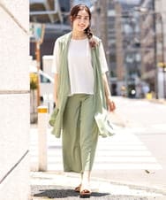 OLLIP46090 eur3(エウルキューブ) 【大きいサイズ/11号サイズあり/セットアップ対応】ドレープシアーパンツ ライトグリーン(30)
