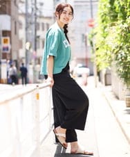 OLLIP46090 eur3(エウルキューブ) 【大きいサイズ/11号サイズあり/セットアップ対応】ドレープシアーパンツ ブラック(94)