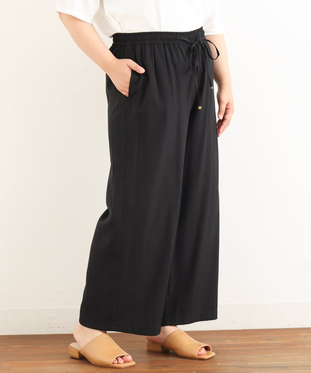OLLIP46090 eur3(エウルキューブ) 【大きいサイズ/11号サイズあり/セットアップ対応】ドレープシアーパンツ ブラック(94)