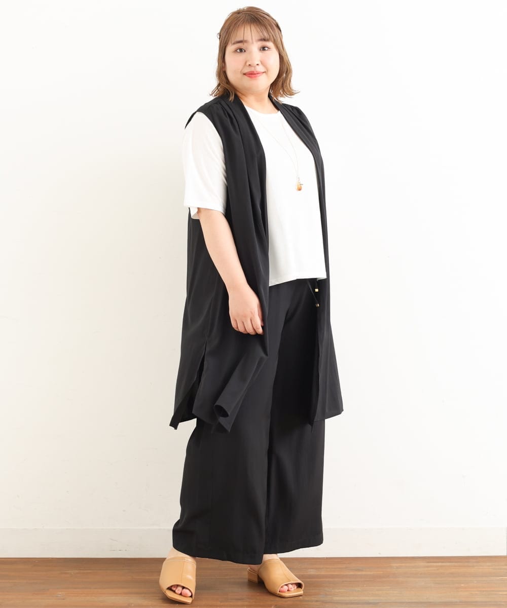 OLLIP46090 eur3(エウルキューブ) 【大きいサイズ/11号サイズあり/セットアップ対応】ドレープシアーパンツ ブラック(94)