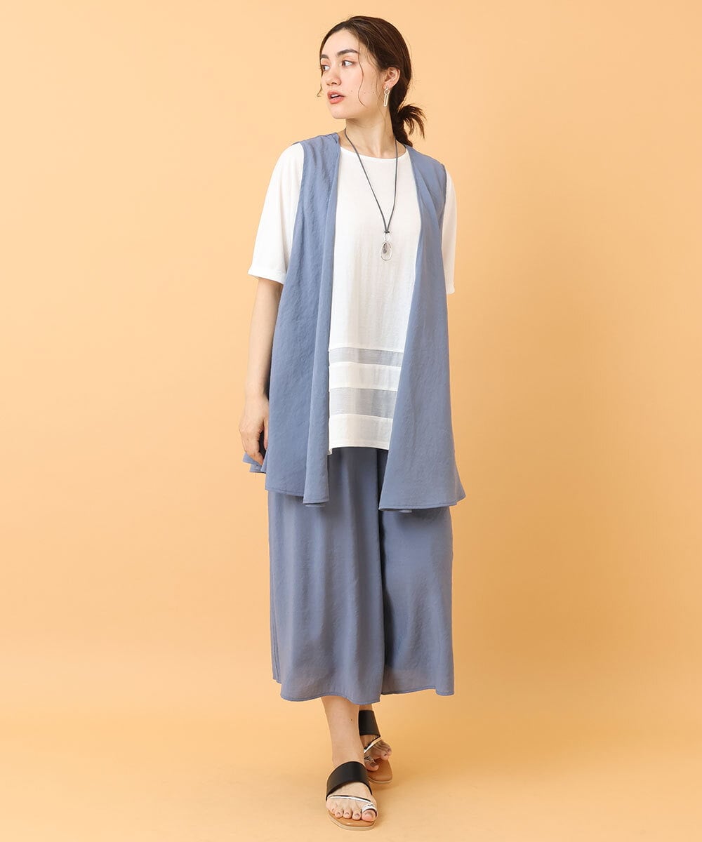 OLLIS50100 eur3(エウルキューブ) 【大きいサイズ/セットアップ対応可】シアーヴィンテージワイドパンツ ブルー(55)