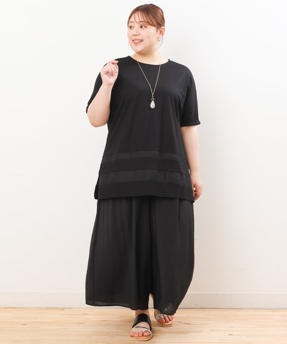 OLLIS50100 eur3(エウルキューブ) 【大きいサイズ/セットアップ対応可】シアーヴィンテージワイドパンツ ブラック(94)