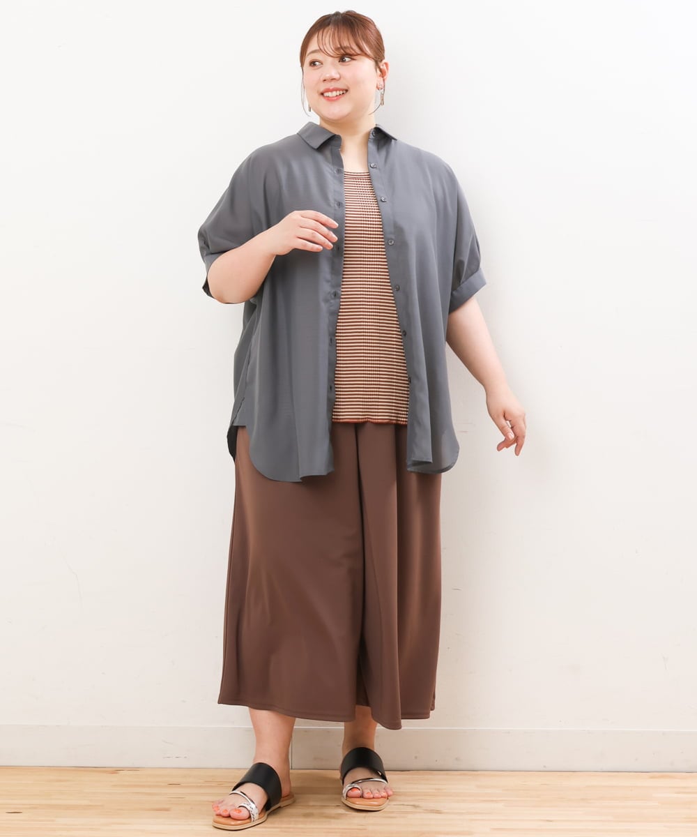 OLLIS55080 eur3(エウルキューブ) 【大きいサイズ/接触冷感】風に揺れるジャージーワイドパンツ モカ(84)