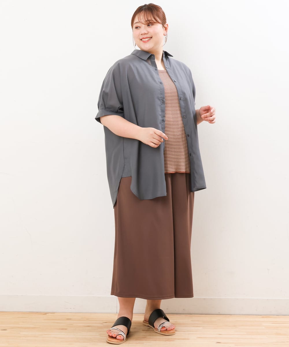 OLLIS55080 eur3(エウルキューブ) 【大きいサイズ/接触冷感】風に揺れるジャージーワイドパンツ モカ(84)